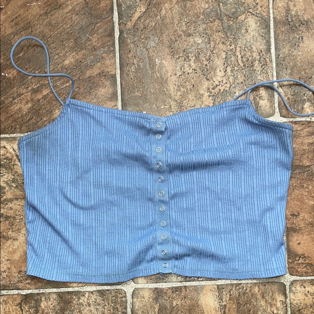 Stylish Blue Ribbed CropTop - Picture 4 of 4